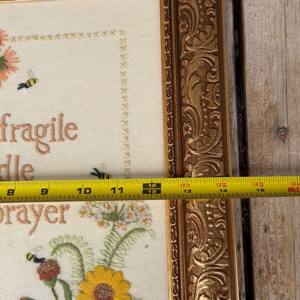 VTG Crewel Finished Embroidery Creative Circle 1004 Life Is Fragile Framed 12x15 - Picture 7 of 8